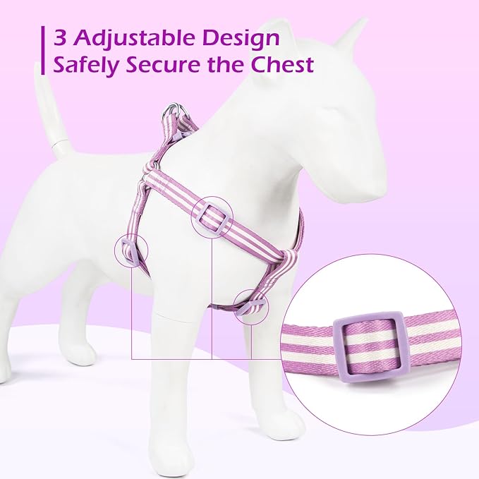 Stripe Step in Dog Harness for Small Dogs, Freedom Nylon Dog Halter Vests, Lightweight and Escape Proof Puppy Harness, Quick Fits for Small Medium and Large Dogs, Purple M