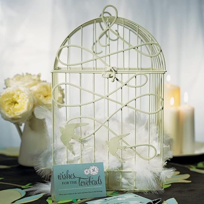 WEDDINGSTAR Ivory Modern Decorative Birdcage Wishing Well with Birds in Flight, 10" x 8" x 16 3/8" Tall (9117-79)