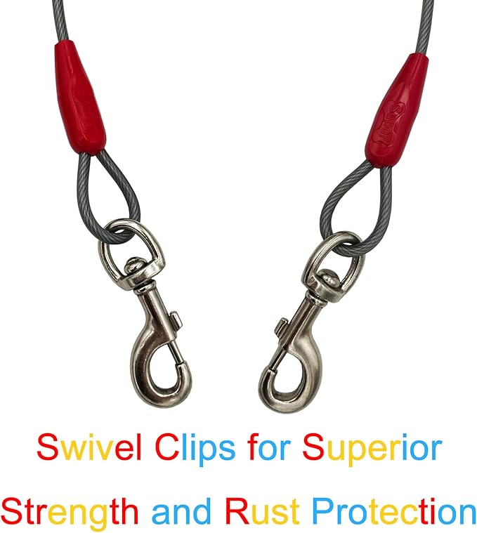 Petest 40ft Tie-Out Cable with Crimp Cover for Super Dogs Up to 250 Pounds