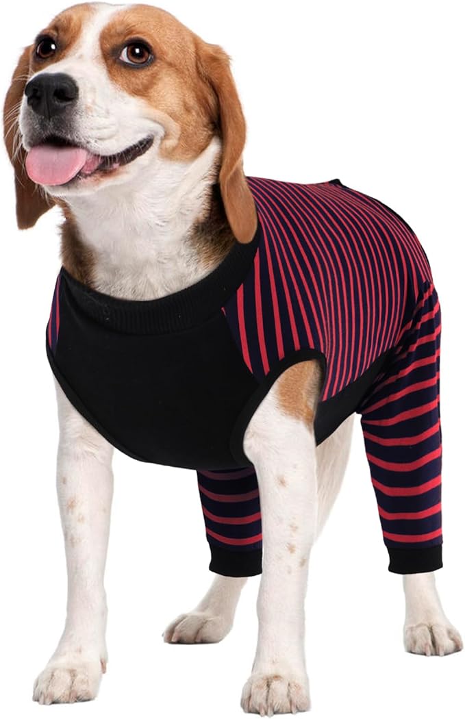 Kuoser Dog Recovery Suit, Anti Licking Dogs Rear Leg Sleeve, Abdominal Dog Surgical Suit with Pants Cover Protect Wounds, Dogs Elbow Protector Soft Pet Surgery Onesie Cone Alternative, Red L