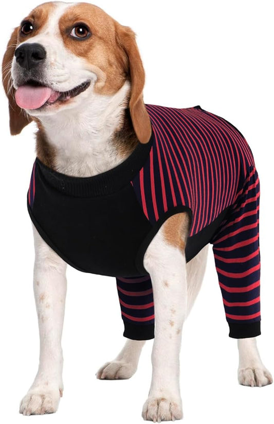 Kuoser Dog Recovery Suit, Anti Licking Dogs Rear Leg Sleeve, Abdominal Dog Surgical Suit with Pants Cover Protect Wounds, Dogs Elbow Protector Soft Pet Surgery Onesie Cone Alternative, Red L