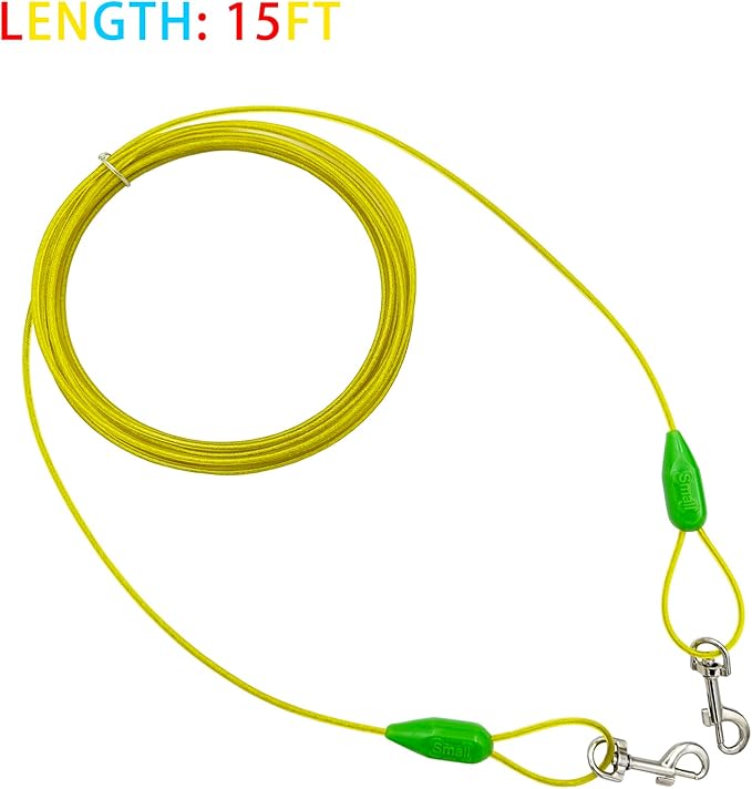 Petest 15ft Tie-Out Cable with Crimp Cover for Small Dogs Up to 35 Pounds