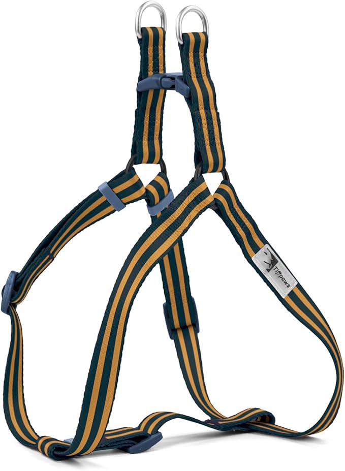 Stripe Step in Dog Harness for Small Dogs, Freedom Nylon Dog Halter Vests, Lightweight and Escape Proof Puppy Harness, Quick Fits for Small Medium and Large Dogs, Blue M