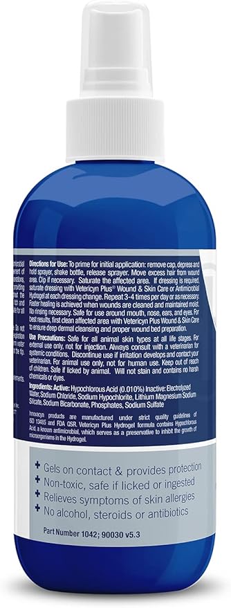Vetericyn Plus Dog Wound Care Hydrogel Spray | Healing Aid and Wound Protectant, Sprayable Gel to Relieve Dog Itchy Skin, Safe for All Animals. 8 Ounces