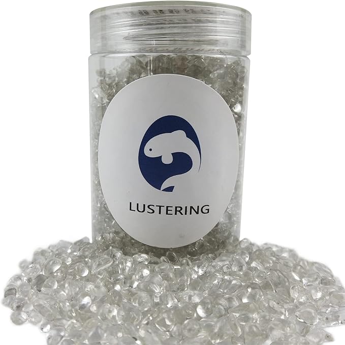 Lustering Decorative Round Glass Beads - Glass Marbles & Pebbles, Clear/Transparent 3-6mm, 1-Pound for Fire Pit Crafts, Resin Art, Vase Filler, Fish Tank & Aquarium Decoration