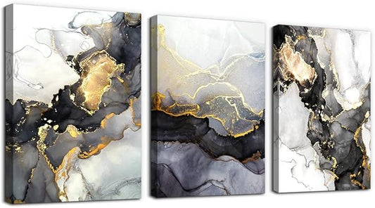 Boho Wall Decor - Abstract Ink Paintings, Framed Wall Art for Living Room, Bedroom & Office - 20" X 28" - 3 Piece Set