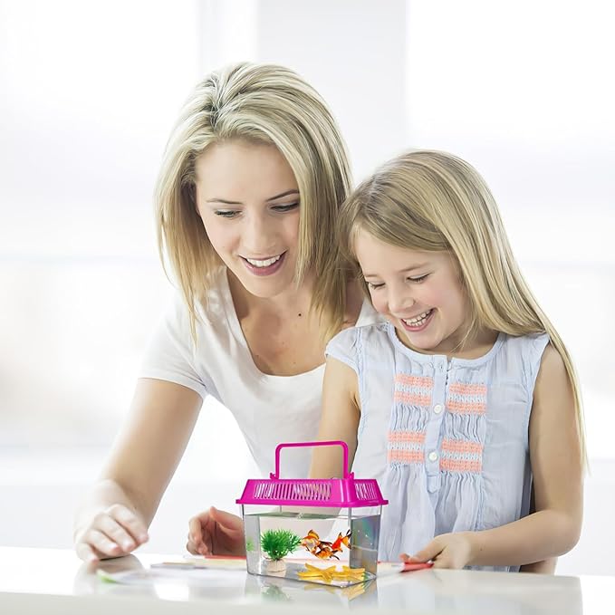 4pcs Mini Fish Tank: Portable Handheld Fish Tank Lightweight Aquarium Mini Portable Snail Terrarium Crabs Habitat for Shrimp Turtle Shrimp Goldfish Beach Toys Plastic (Random Color) 5.89X4.32X3.73In