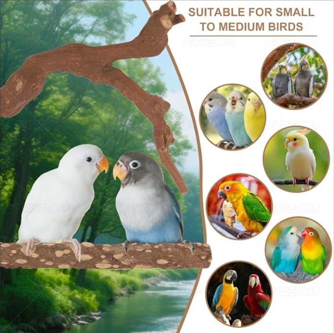Parrot Perch Bird Perch Stand Set Natural Wild Wood Grape Sticks Paw Grinding Fork Parakeet Climbing Standing Branches Toys Cage Accessories for Conure,Cockatiels Lovebirds,Budgies Chewable 6PC