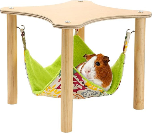 Guinea Pigs Hammock with Natural Wooden Stand - Hanging Hammock Bed for Piggies Chinchilla Hamster Bunny Ferrets Hiding Sleeping