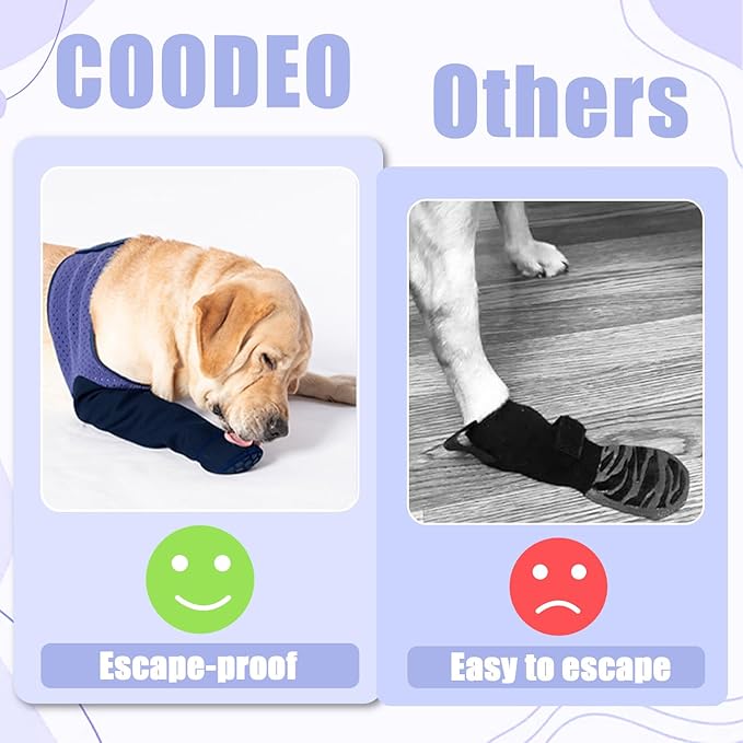 COODEO Dog Socks to Prevent Licking Paws, Healing Boots & Paw Protectors with Non-Slip Bottoms for Wound Protection, Waterproof Sleeve Shoes for Licking（Purple，XL_Left