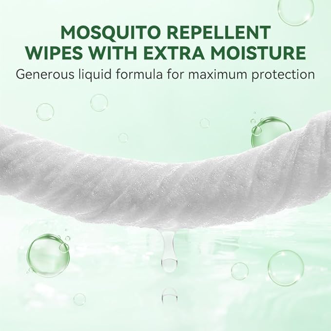 60 PCS Mosquito Repellent Wipes, Individually Wrapped Insect Repellent Wipes Made of Natural Plant-Based Essential Oils, Safe & Effective Insect Protection Perfect for Outdoor Activities, Long-Lasting