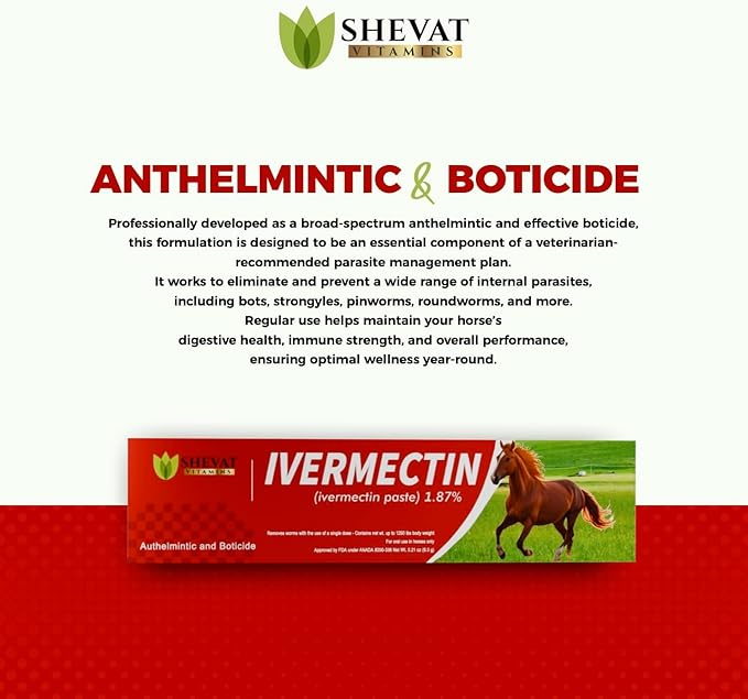 Ivermectin Horse Paste 1.87% – Apple Flavored – 6.08g Tube – for Horses Up to 1250 lb - 1 Pack