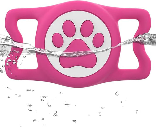 IP68 Waterpoof Dog Airtag Holder, Stretchy Silicone Full Body Covered Apple Air Tag Holder for Dog Cat Collar Fit All Width Collar (Rose, 1 Pack)