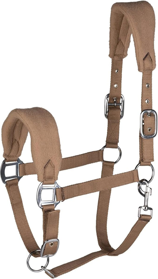 HORZE Kiel Adjustable Horse Halter with Fleece Padding - Tan - Horse