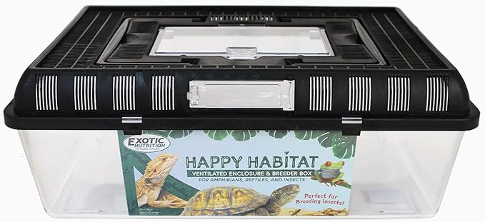 Happy Habitat (Large) - Ventilated Enclosure & Breeder Box - for Live Feeder Insects, Reptiles, Amphibians & Other Small Pets - Durable Plastic Portable Terrarium