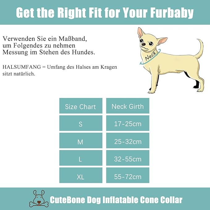 CuteBone Inflatable Soft Dog Cone with Removable Fleece Covers for Small/Medium/Large Dogs and Cats After Surgery GWB04S