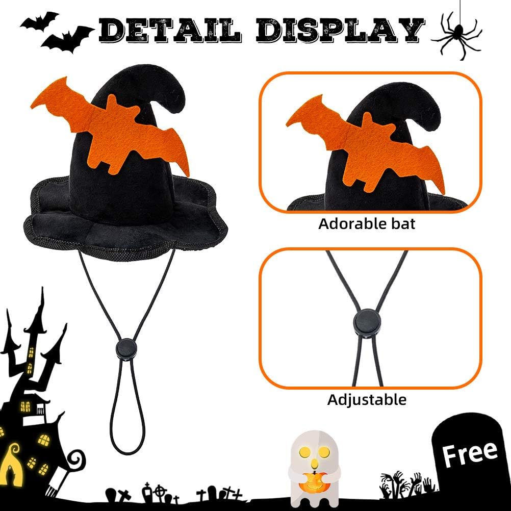Dog Halloween Costumes - Halloween Style Dog Collar with Bells and Wizard's Hat Set,Halloween Pumpkin Pattern Pet Costume for Dogs Wearing-Black (Small)