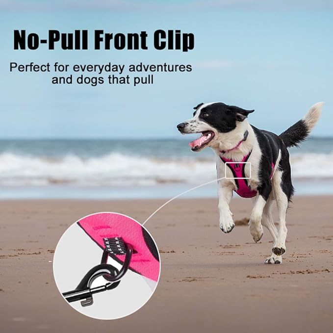 PoyPet No Pull Dog Harness, Reflective Comfortable Vest Harness with Front & Back 2 Leash Attachments and Easy Control Handle Adjustable Soft Padded Pet Vest for Small to Large Dogs (Pink,M)