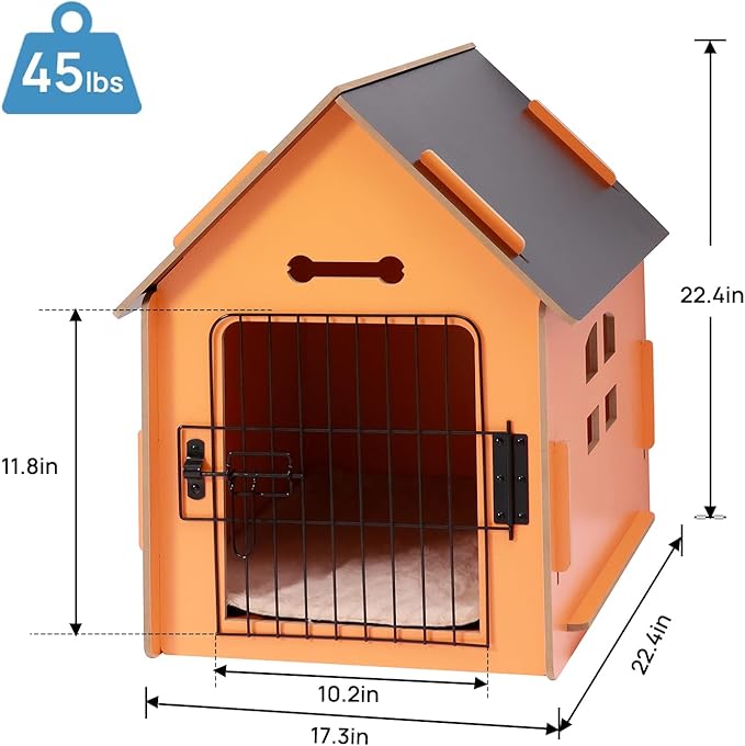 Dog House Indoor for Small Dogs or Cats, Cozy Wooden Design, Small Indoor Bed House, with Air Vents and Elevated Floor Warm Dog Cave (Orange)