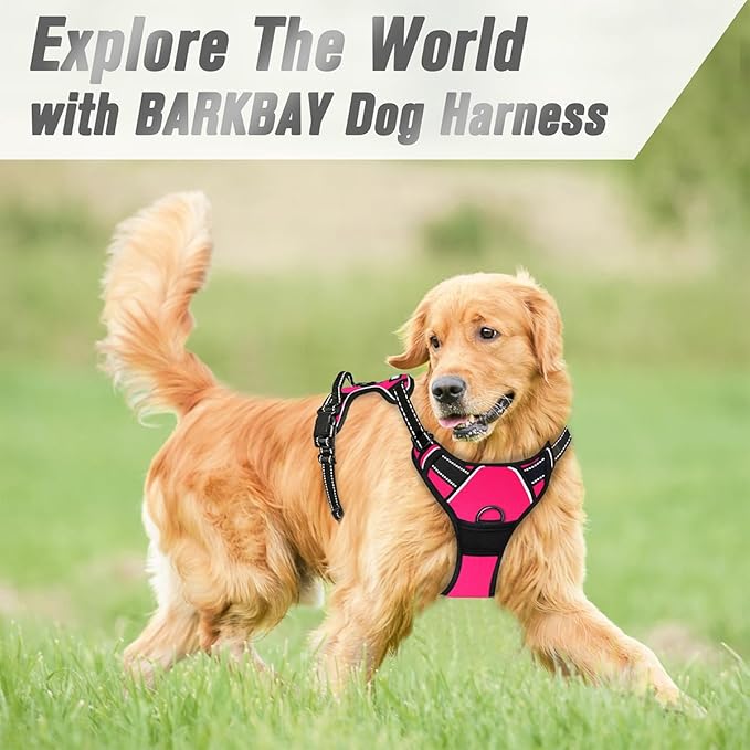 BARKBAY No Pull Dog Harness Front Clip Heavy Duty Reflective Easy Control Handle for Large Dog Walking(Pink,L)