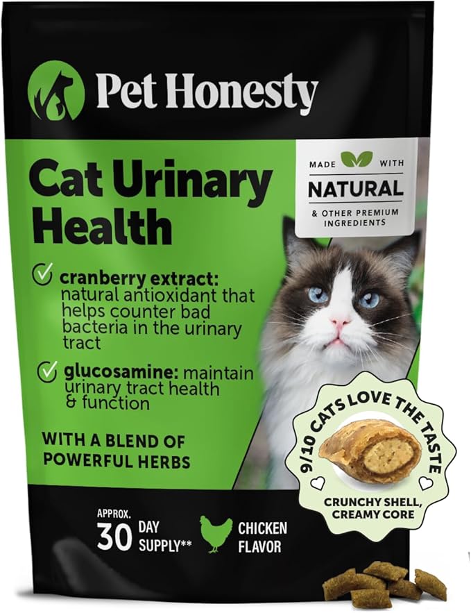 Cat Urinary Tract Health Crunchy & Creamy Chews - Promotes Healthy Digestion & Normal Bladder Function with Cranberry, Antioxidants, & Probiotics - Gut + Bladder Support Supplement (30 Day Supply)