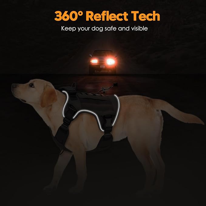 Heavy-Duty Tactical Dog Harness for Large Dogs, No Pull Adjustable Reflective Pet Vest with Molle System, K9 Military-Grade Control for Service Training, Outdoor & 10+ Breeds, Black, XX-Large