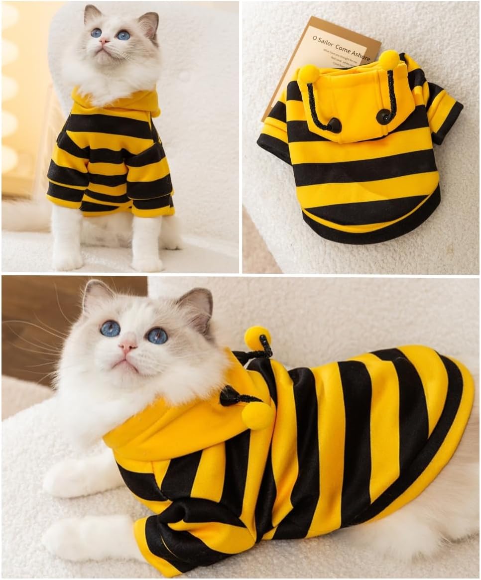 Cat Bee Antennae Costume Hoodies Cute Bee Stripes Dog Kitten Puppy Pet Apparel