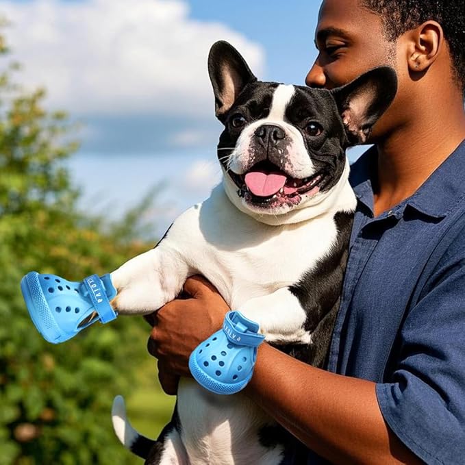 JZXOIVA Dog Shoes for Hot Pavement, Dog Booties for Small Dogs, Breathable Dog Boots & Paw Protectors, Adjustable Non-Slip Dog Rain Booties, Waterproof Pets Sandals for Beach Blue Size 1