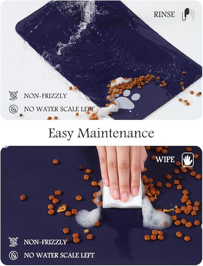 Pet Feeding Mat-Absorbent Dog Mat for Food and Water Bowl-No Stains Quick Dry Water Dispenser Mat-Dog Accessories Pet Supplies-Bowl for Messy Drinkers（Navy,16"x24"