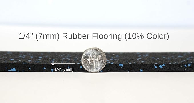 American Floor Mats 1/4in (7mm) Thick 10% Blue/Grey 4' x 19' Heavy Duty Rubber Rolls, Protective Exercise Mats, Home Gym Rubber Flooring