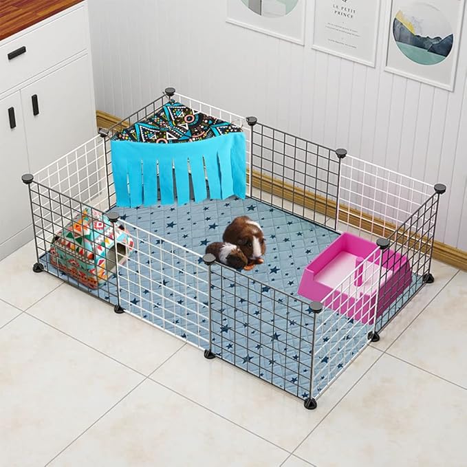 RIOUSSI Guinea Pig Hideout Hideaway Corner Fleece Toys Cage Accessories with Reversible Sides, Random/Gray-Blue+Pink, Pack of 2