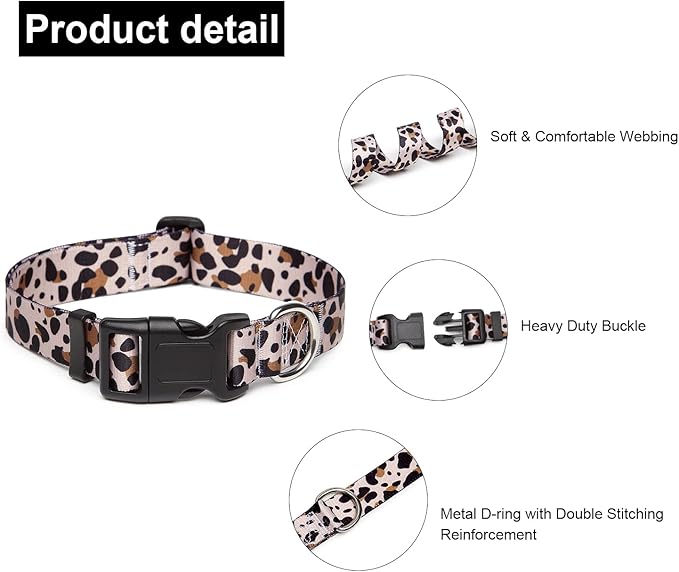 Mercano Adjustable Dog Collar - Special Design Patterns, Soft Nylon Comfortable Durable Pet Collar for Small Medium Large Dogs (L, Leopard)