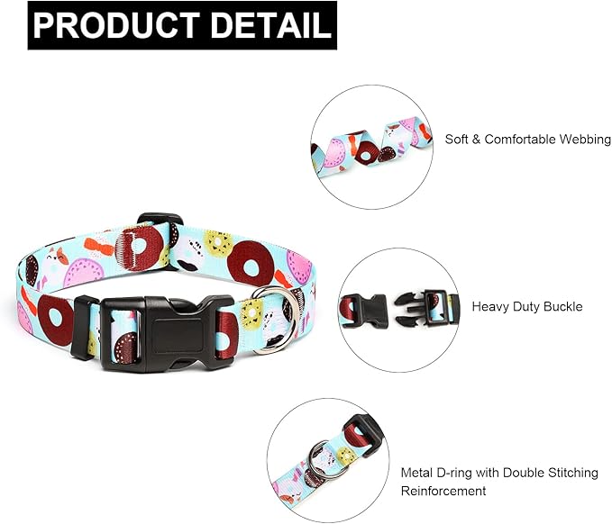 Mercano Adjustable Dog Collar - Special Design Patterns, Soft Nylon Comfortable Durable Pet Collar for Small Medium Large Dogs (XS, Blue Cookie)