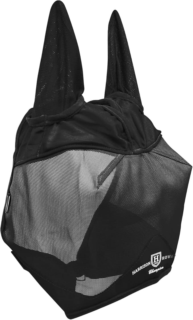 Harrison Howard UV-proof Multi-Function Fabrics Thick Fleece Padding Horse Fly Mask Half Face with Ears Black Horse Large