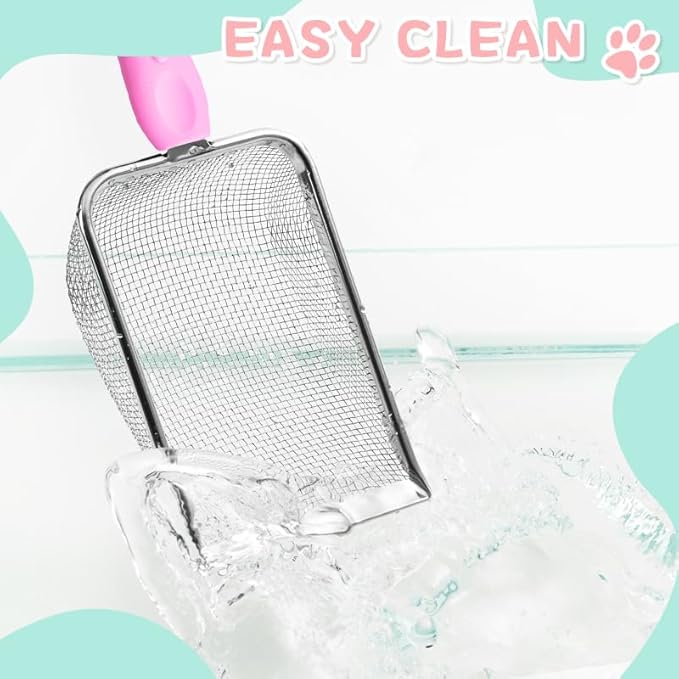 Cat Litter Scoop,Sturdy Litter Cleaner Corner Shovel,2Pcs Stainless Steel Mesh Litter Shovel,Easy to Clean Reptile Terrarium Sand Waste,Beach Shovel(2 Pcs Pink)