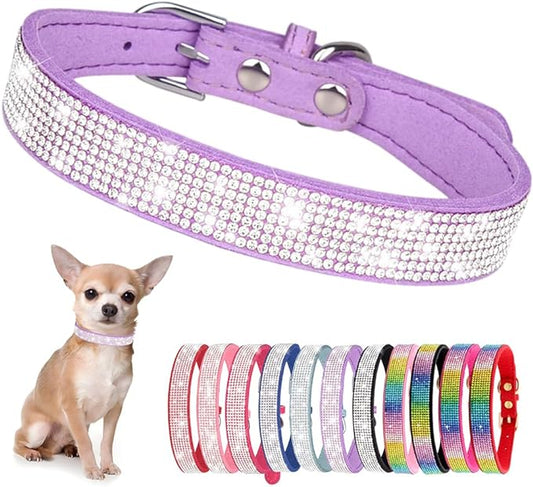 Rhinestone Dog Collar for Small Dogs, Bling Diamond Fancy Crystal Glitter Pretty Jewel Pet Puppy Collars for XXS XS Small Medium Large Breed Girl Dogs Female Cats Kitten, Purple XL