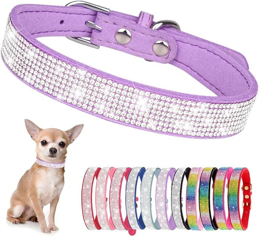 Rhinestone Dog Collar for Small Dogs, Bling Diamond Fancy Crystal Glitter Pretty Jewel Pet Puppy Collars for XXS XS Small Medium Large Breed Girl Dogs Female Cats Kitten, Purple M