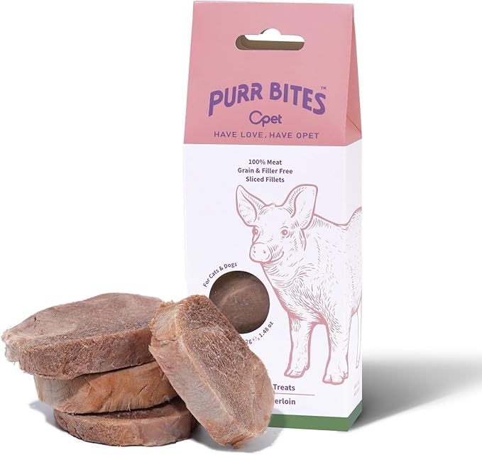 OPET Freeze Dried Cat Treats, Single Ingredient Grain Free High Protein Pet Food for Cats and Dogs, Healthy Training Snacks，Freeze Dried Pork Sliced Fillets (Pork, 1.48 Ounce)