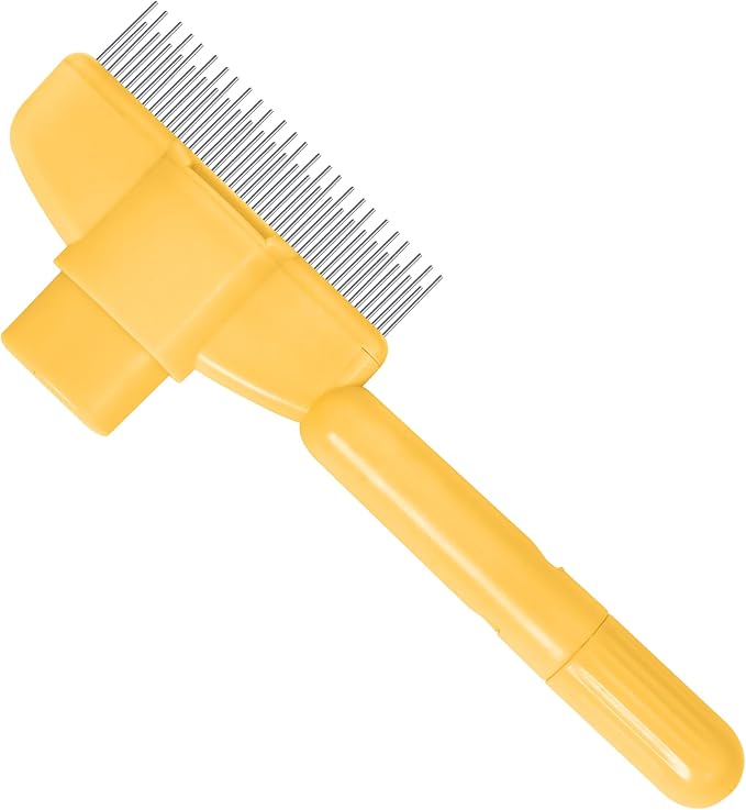 Pet Hair Removal Comb,New Cat Brush with Release Button,Pet Grooming Brush for Short&Long Pet Hair,Deshedding Brush for Pet (yellow)