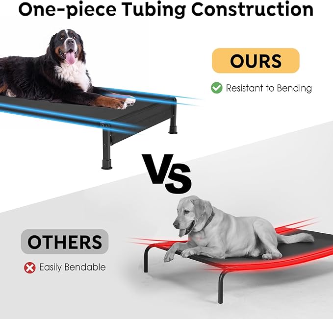 Veehoo Cooling Outdoor Dog Bed, Heavy Duty Elevated Pet Bed with Washable & Breathable Teslin Mesh, Non-Slip Silicon Feet, Dog Cot Bed with Support Hem, 47" x 29", Black, CWC2433