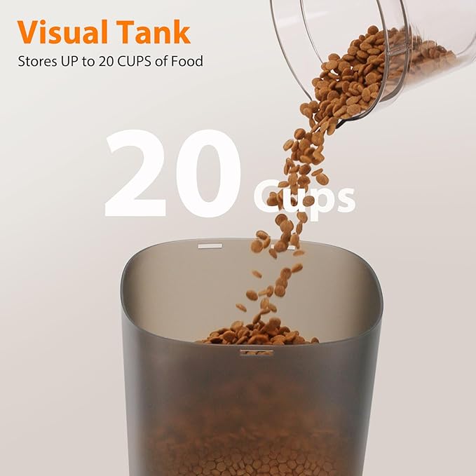 Automatic Cat Feeders for Two Cats, 5L/20 Cups Double Automatic Cat Food Dispenser with 2 Stainless Bowls, Timer Setting 20 Portions 6 Meals Per Day, 10s Meal Call, Pet Feeder for Dog (White)