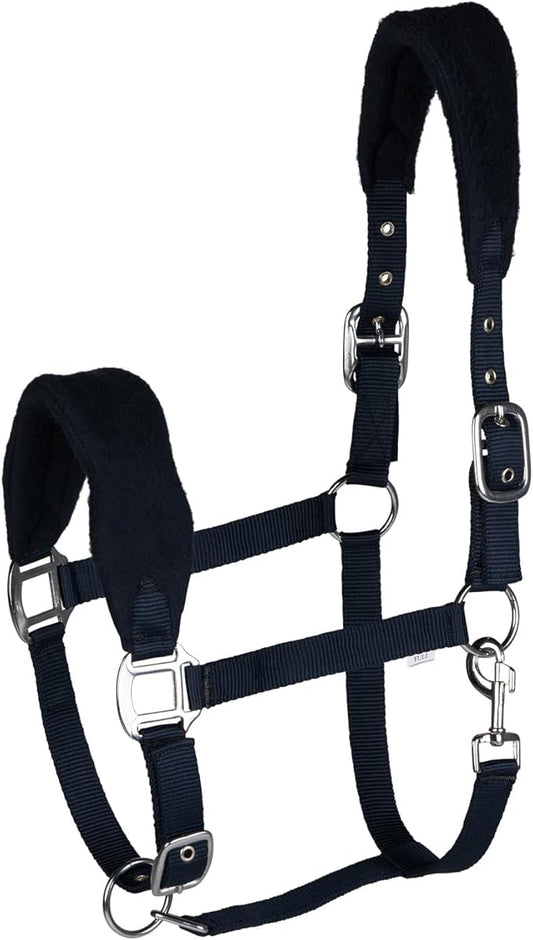 HORZE Kiel Adjustable Horse Halter with Fleece Padding - Dark Navy - Horse