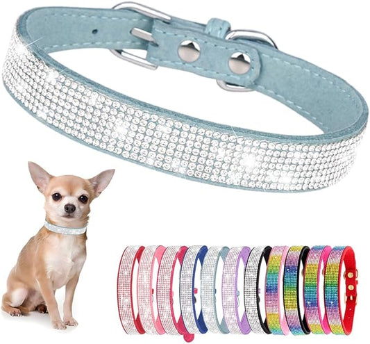 Rhinestone Dog Collar for Small Dogs, Bling Diamond Fancy Crystal Glitter Pretty Jewel Pet Puppy Collars for XXS XS Small Medium Large Breed Girl Dogs Female Cats Kitten, Teal L