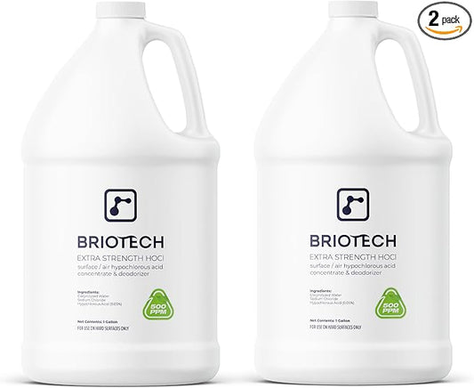 BRIOTECH Extra Strength HOCl Cleaner, 500 PPM Hypochlorous Acid Concentrate, ULV Foggers & Humidifiers, Professional Deodorizer for Dental, Offices, Schools, Homes, Peroxide Free, 1 Gallon (2 Pack)
