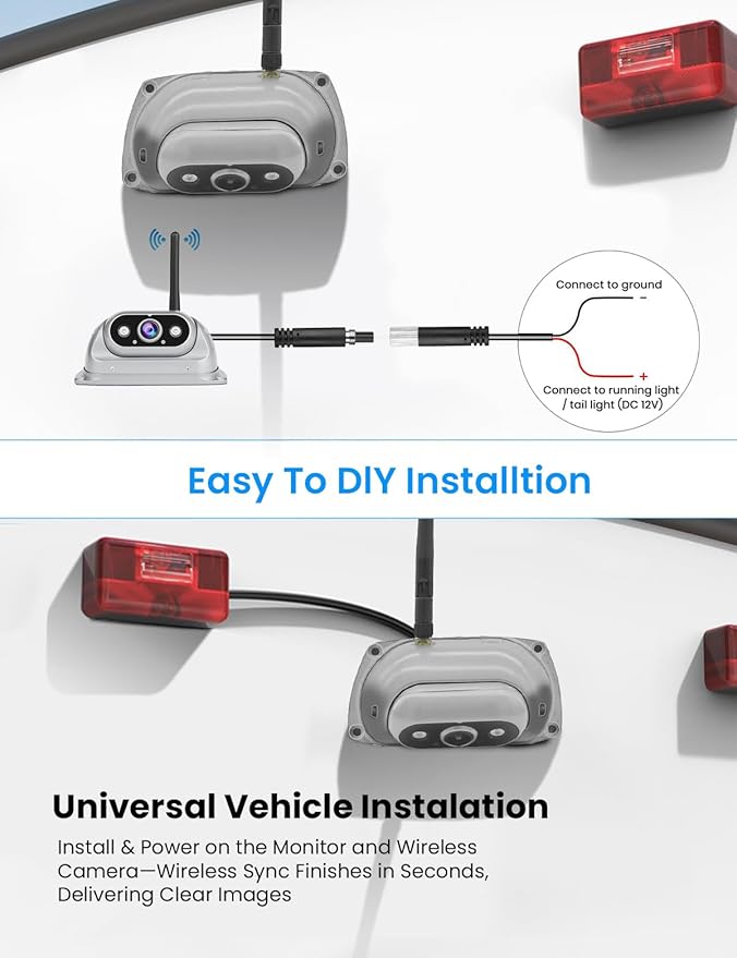 Vehicle Wireless Backup Camera with High Performance 6.86 Inch Touch Monitor 1080P 2 Rear View Cameras with IR Night Vision 4 Channels IP69K Waterproof Reverse Camera for Truck Trailer Camper Tractor