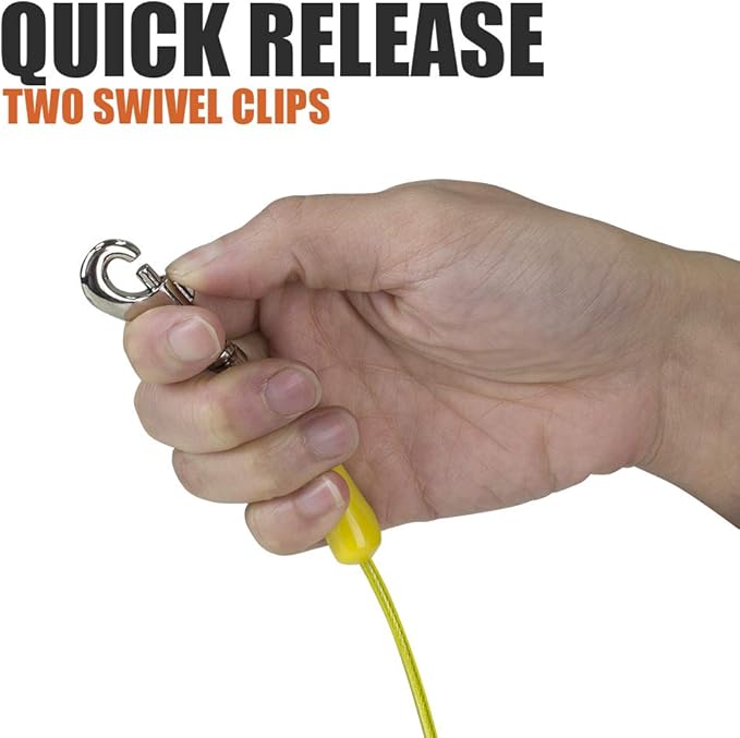 BV Dog Tie Out Cable 15 Feet - Heavy Duty Dog Lead Up to 35 Pounds - Reflective & Rust-Free with Quick Release Swivel Clips & 360° Rotating Clasp - Tangle-Free Dogs Runner for Yard (Yellow, Single)