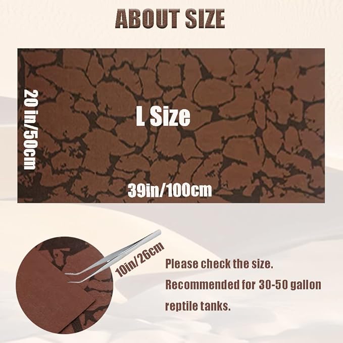 Tfwadmx Reptile Carpet Sand Mat for Bearded Dragon Terrarium Substrate Liner Brown Reversible Lizard Bedding Mats for Cage Leopard Gecko Tortoise Turtle Snake Chameleon with Tweezer 20"x 39"(1 Pcs)