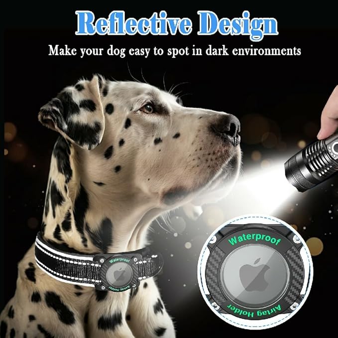 Upgraded AirTag Dog Collar, IP68 Waterproof Dog Collar with Apple Air Tag Holder, Reflective Adjustable Heavy Duty Dog Collars with Soft Padded for Small, Medium and Large Dogs,Black, XL