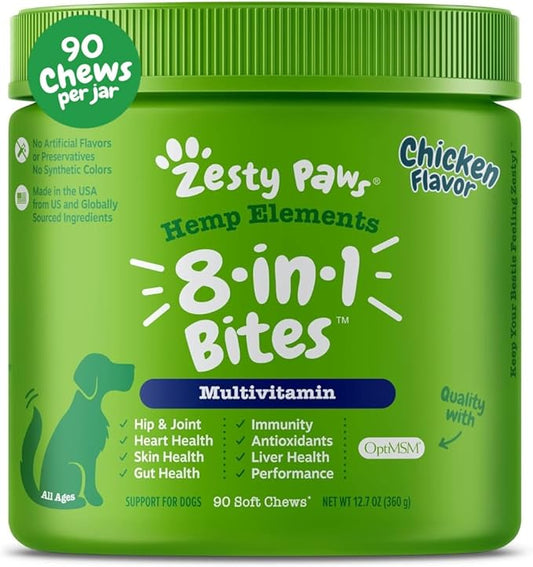 Zesty Paws 8-in-1 Bites for Dogs + Hemp Seed, 90 Count (Packaging May Vary)