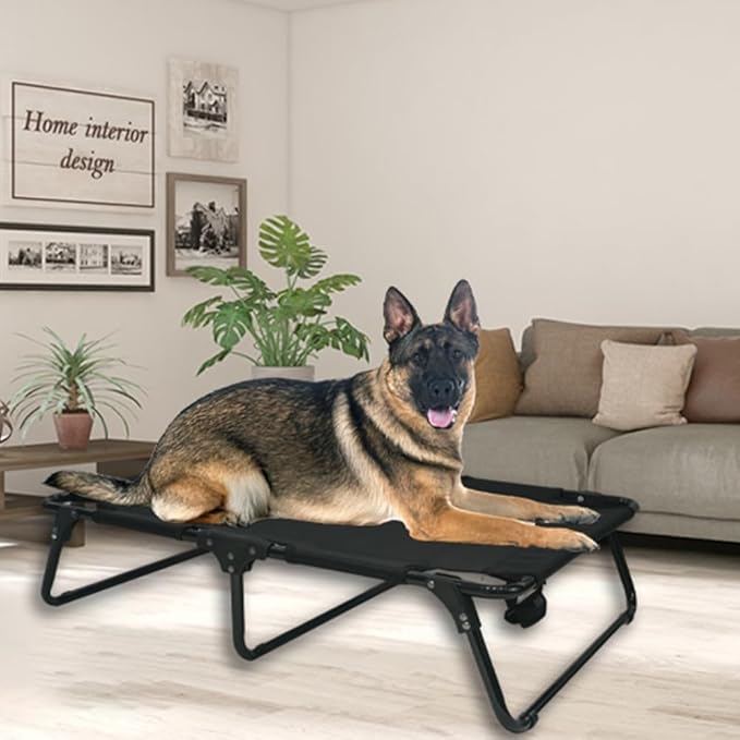 Outdoor Elevated Dog Bed Cooling Raised Dog Cots Black Pet Beds with Breathable Mesh Folding Large Pet Hammock Bed Multiple Sizes for Small Meduim Large Dogs